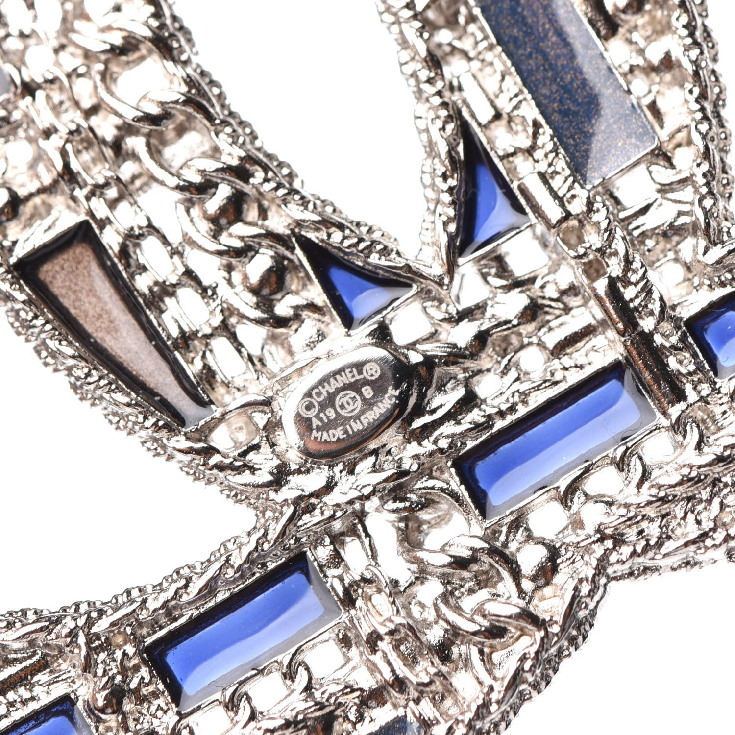 Chanel Crystal Pearl CC Tweed Brooch Silver Black 4 of 5