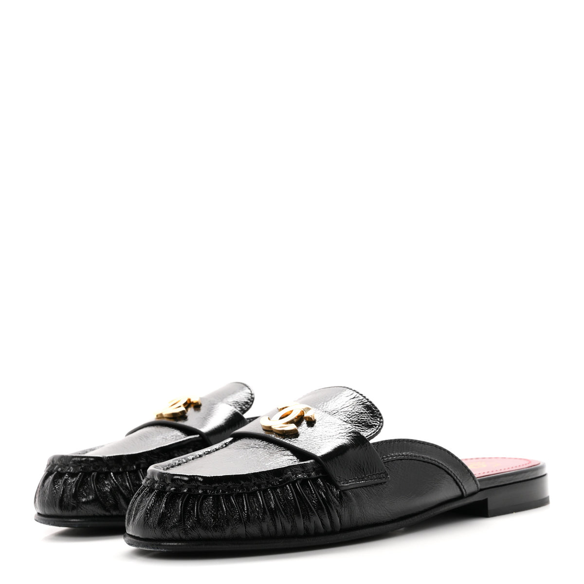 Shiny Crumpled Lambskin CC Mules 40 Black