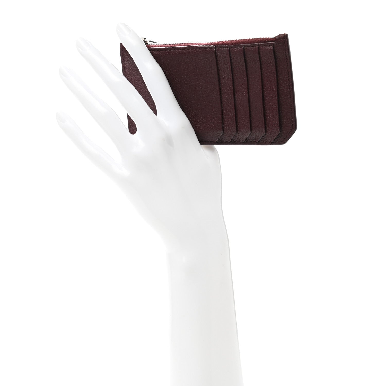 Saint Laurent Grained Calfskin 5 Fragments Zip Pouch Card Holder Burgundy 2 of 11