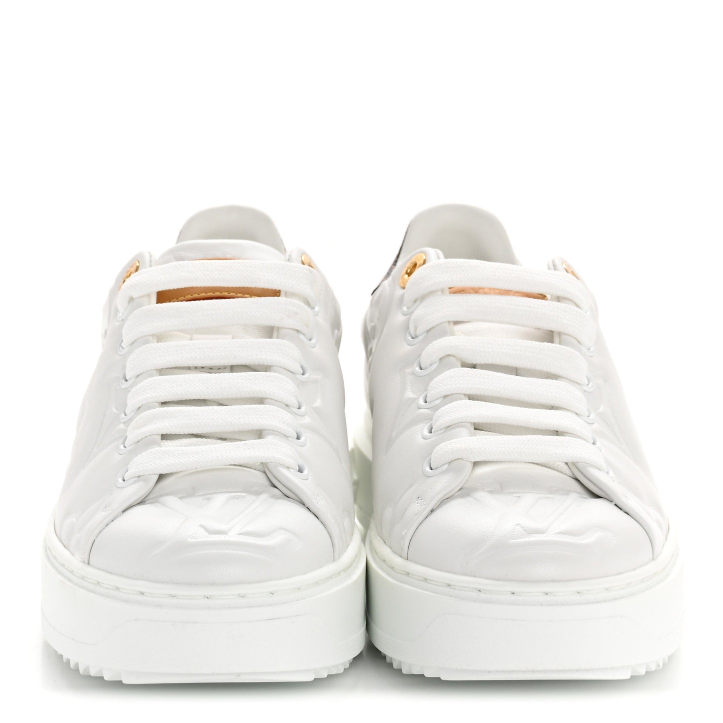 Lambskin Embossed Monogram Time Out Sneakers 36 White