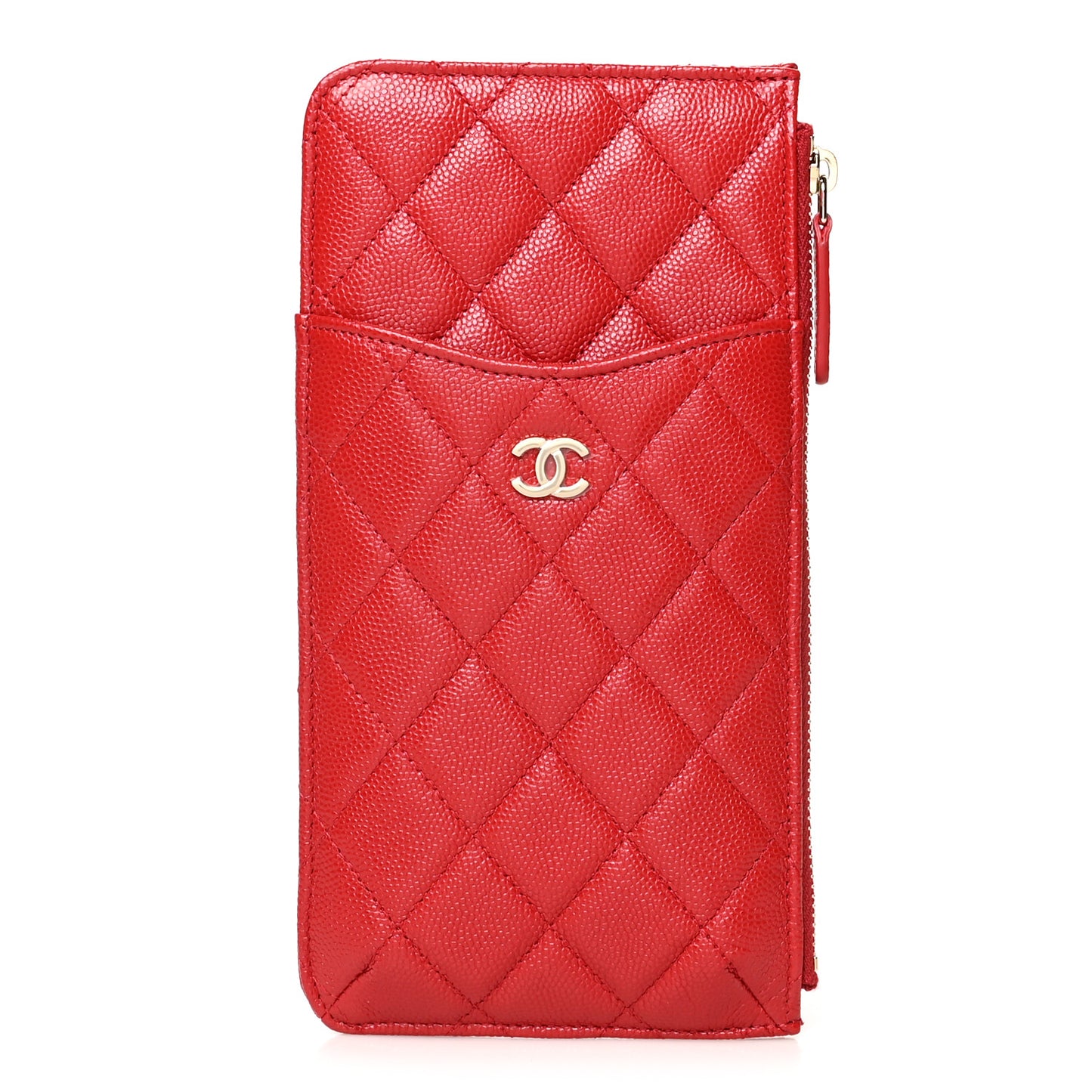Caviar Quilted Classic Flat Wallet Pouch Red