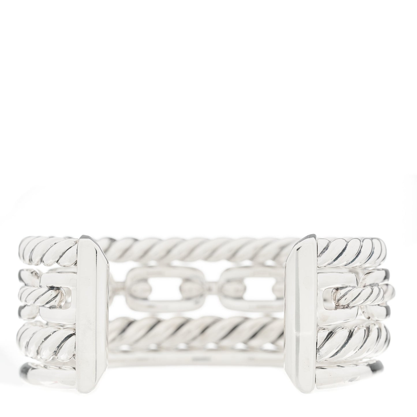 Sterling Silver Diamond Wellesley Link Four-Row Cuff Bracelet