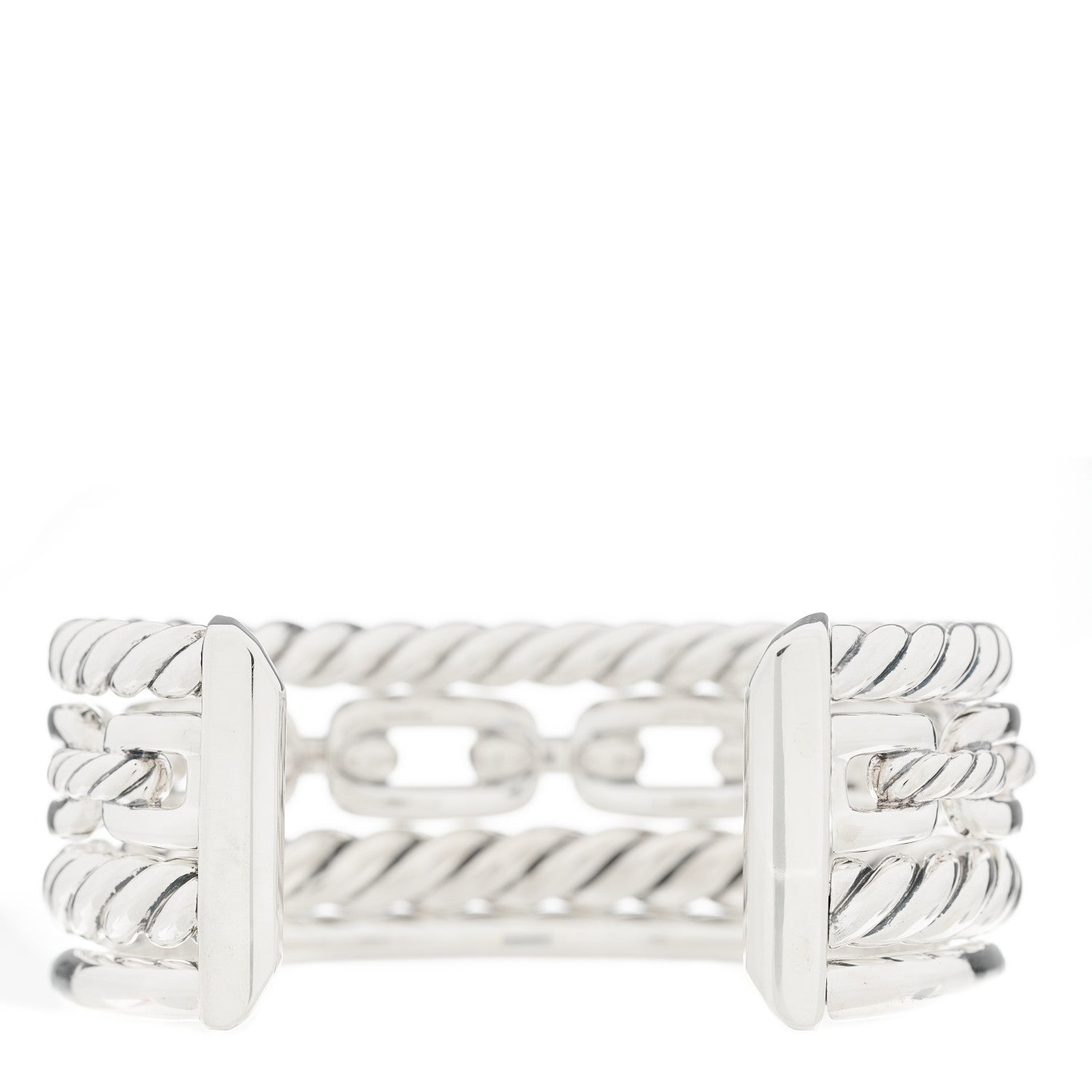 David Yurman Sterling Silver Diamond Wellesley Link Four-Row Cuff Bracelet 2 of 4