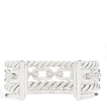 David Yurman Sterling Silver Diamond Wellesley Link Four-Row Cuff Bracelet 2 of 4