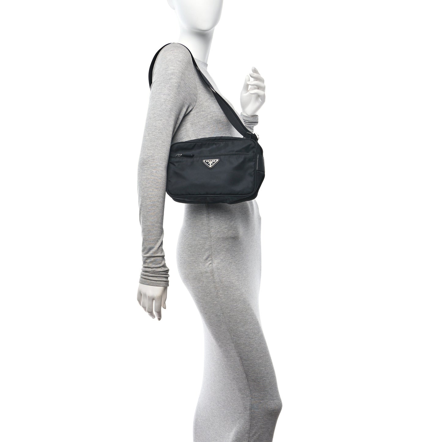 Tessuto Nylon Triangle Shoulder Bag Black