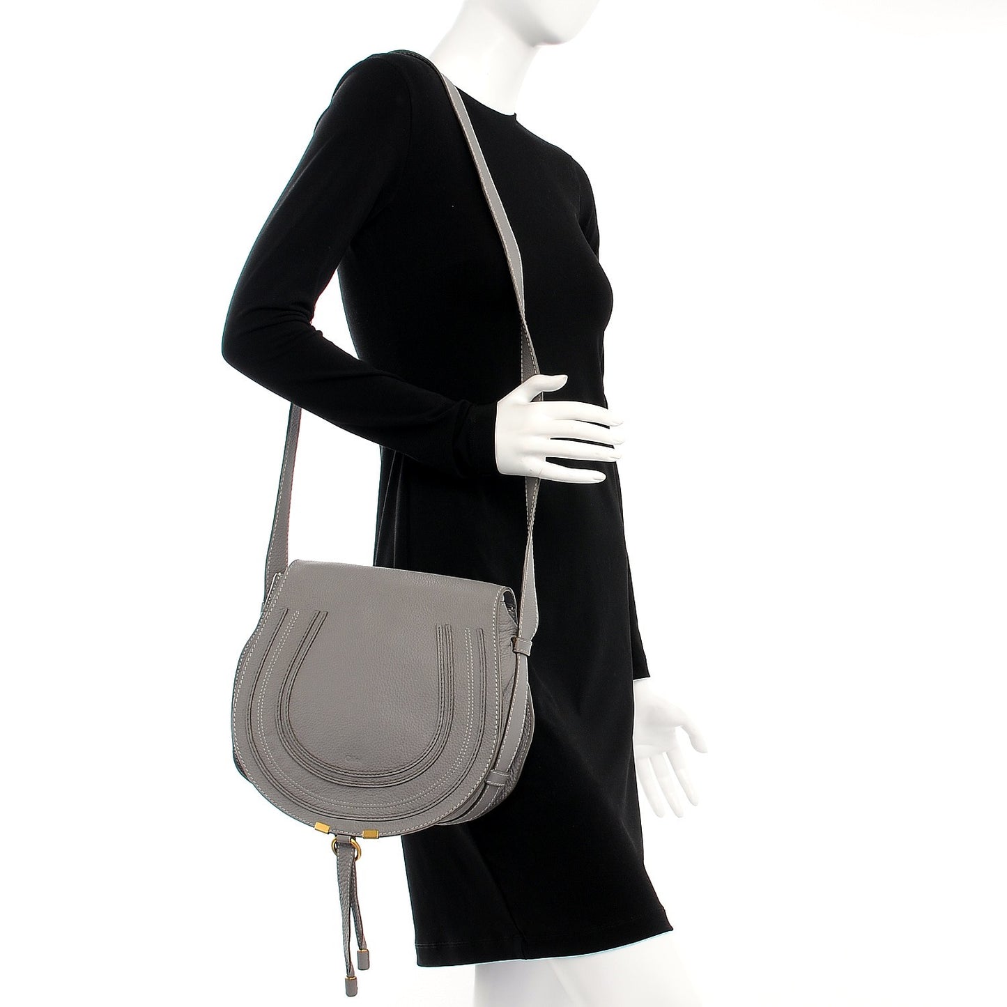 Calfskin Medium Marcie Round Crossbody Bag Cashmere Grey