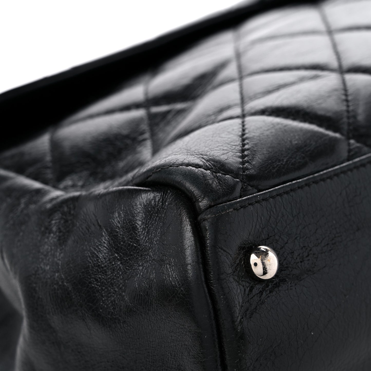 Glazed Calfskin Quilted Large CC Delivery Tote Black