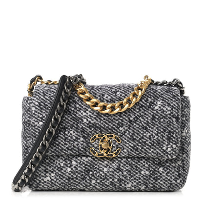 Chanel Tweed Quilted Medium Chanel 19 Flap Black White 1 of 9