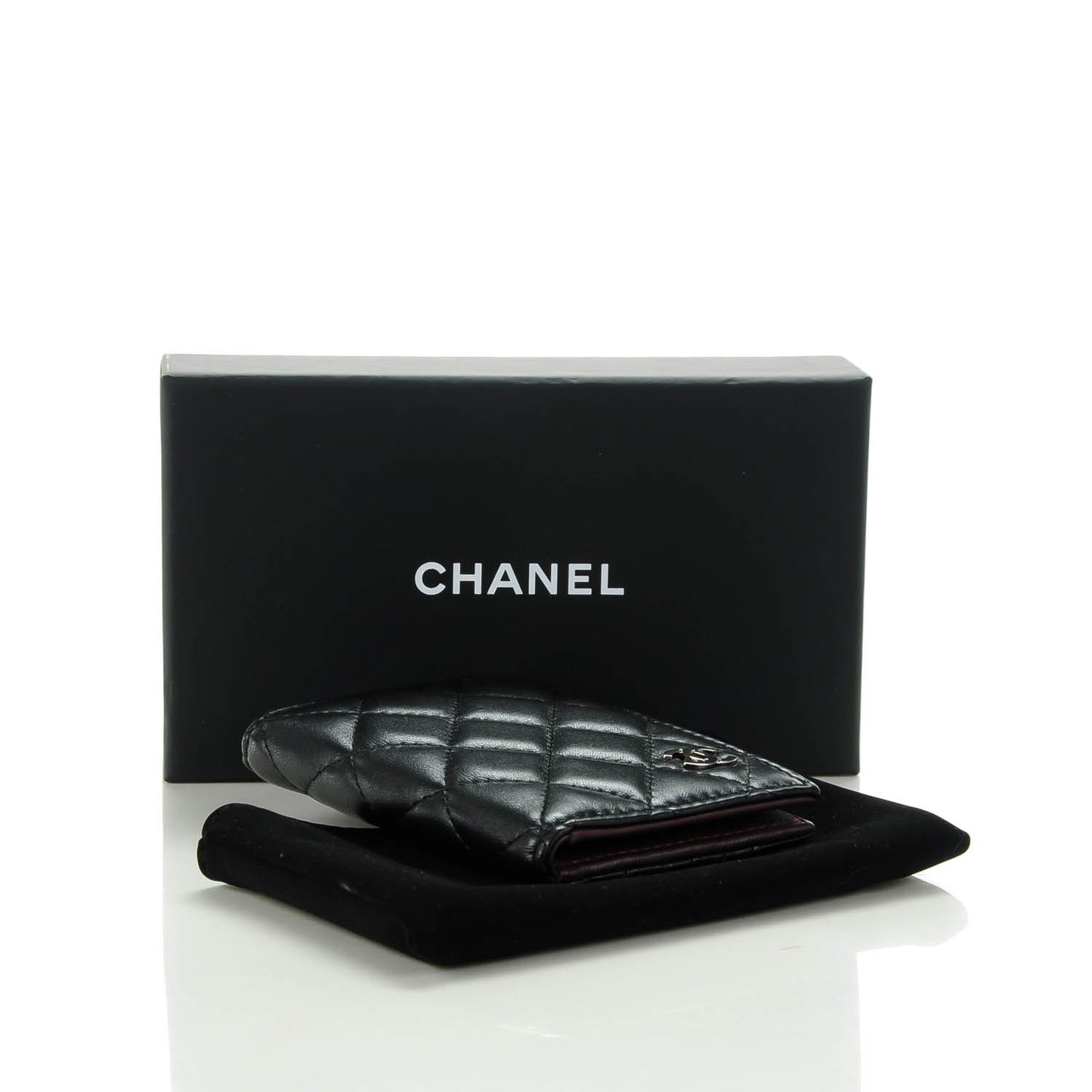 Lambskin Quilted Card Holder Wallet Black