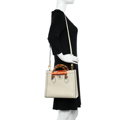 Gucci Wonka Grain Calfskin Small Diana Tote Bag Mystic White Orange Fluo 2 of 11