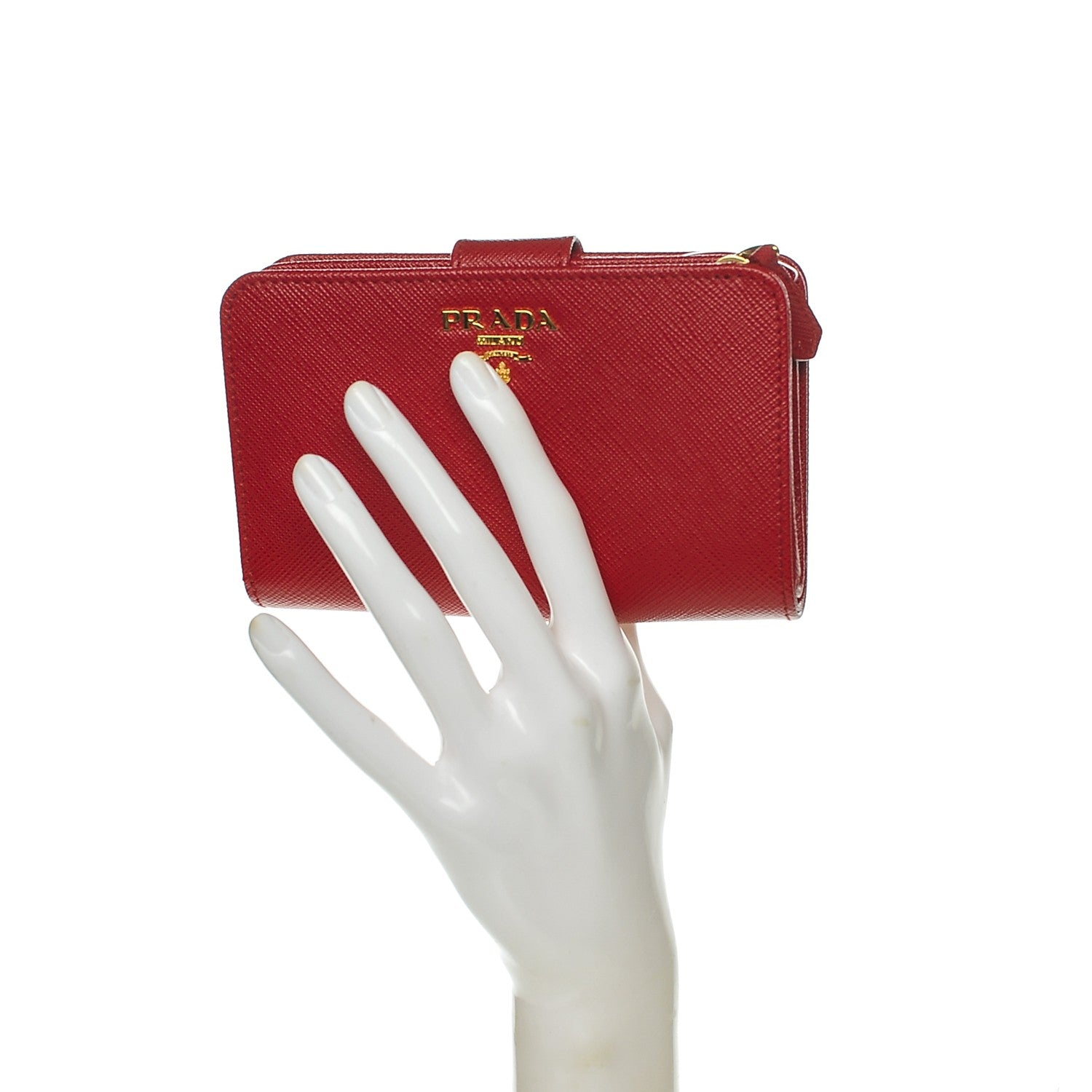 Prada Saffiano Compact Wallet Fuoco 2 of 6