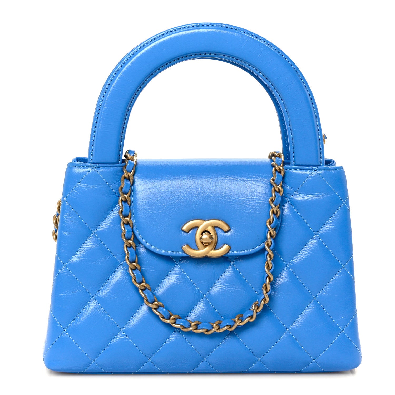 Chanel Shiny Aged Calfskin Quilted Nano Kelly Shopper Blue 1 of 9