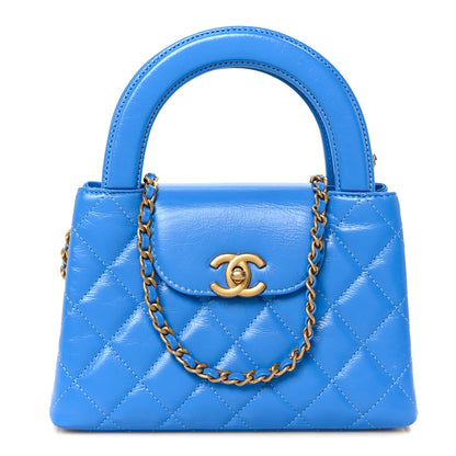 Chanel Shiny Aged Calfskin Quilted Nano Kelly Shopper Blue 1 of 9
