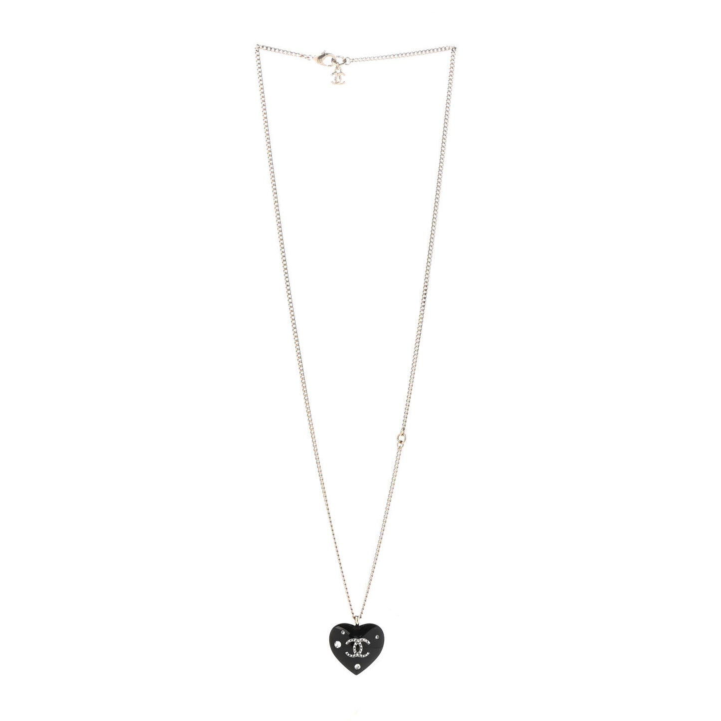 Resin Crystal CC Heart Necklace Black Gold