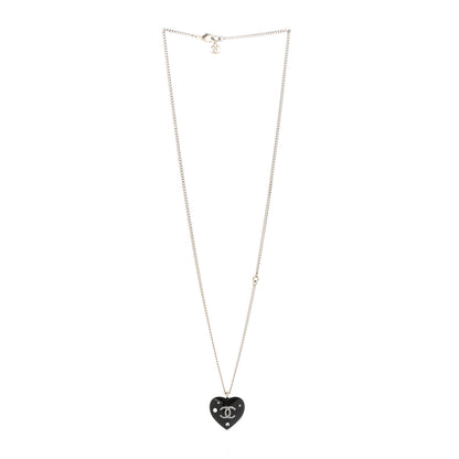 Chanel Resin Crystal CC Heart Necklace Black Gold 3 of 6