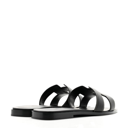 Hermes Box Calfskin Oran Sandals 37 Black 4 of 9