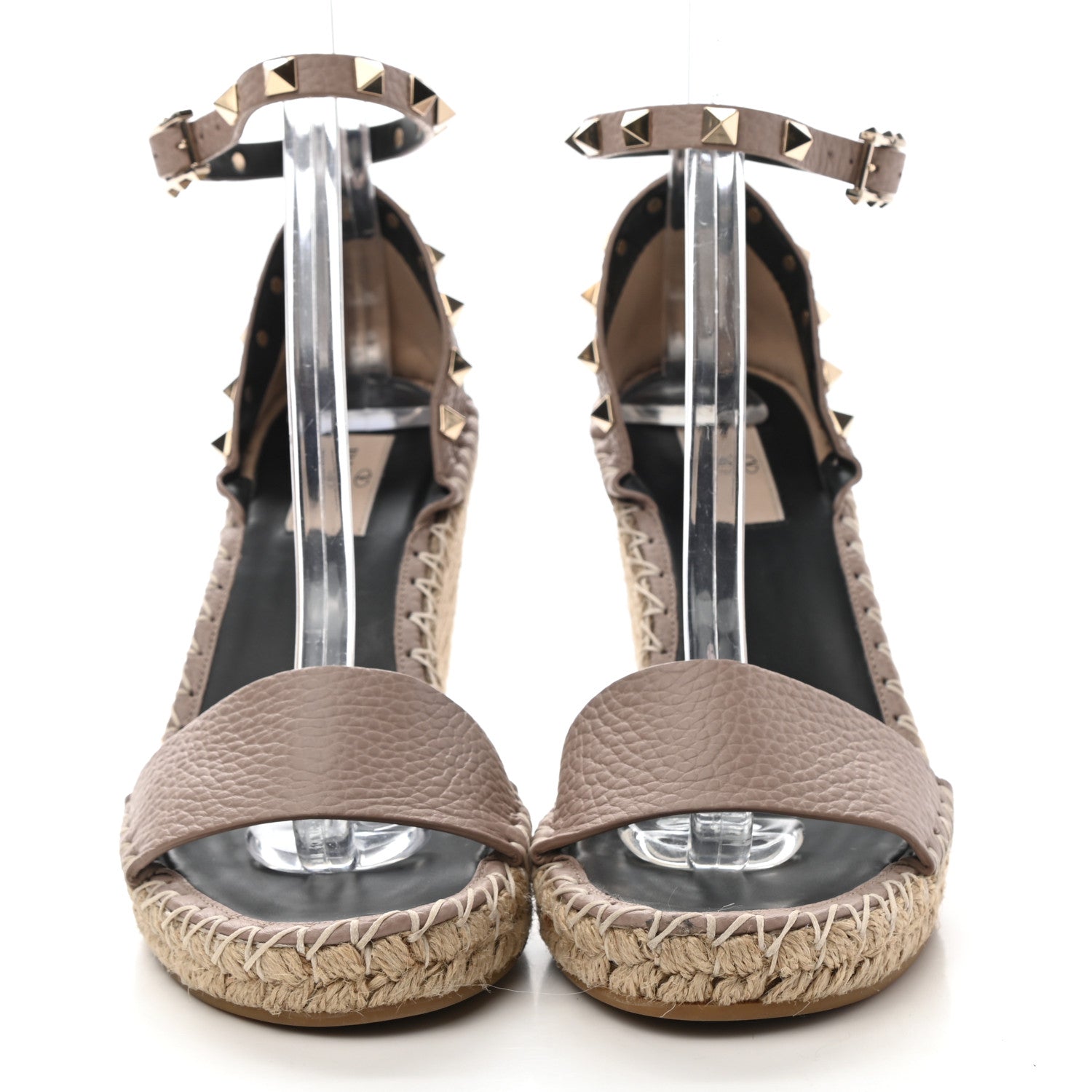 Valentino Garavani Grained Calfskin Rockstud Ankle Strap Espadrille 15/105mm Wedge Sandals 38 Poudre Natural 2 of 9