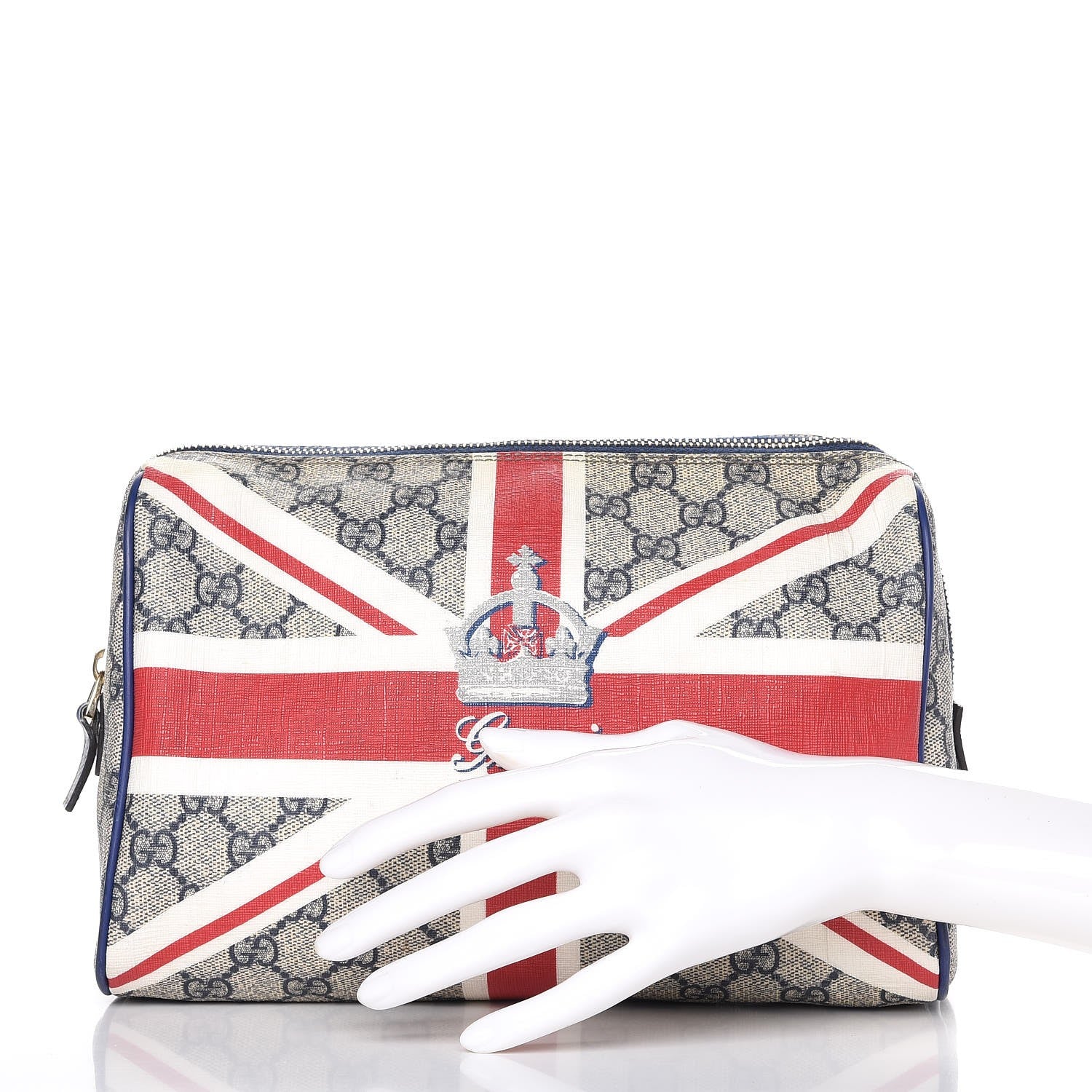 Gucci GG Plus Monogram Sloaney Union Jack British Flag Cosmetic Case Blue 2 of 8