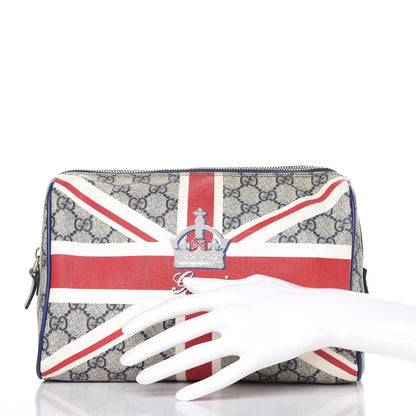 Gucci GG Plus Monogram Sloaney Union Jack British Flag Cosmetic Case Blue 2 of 8