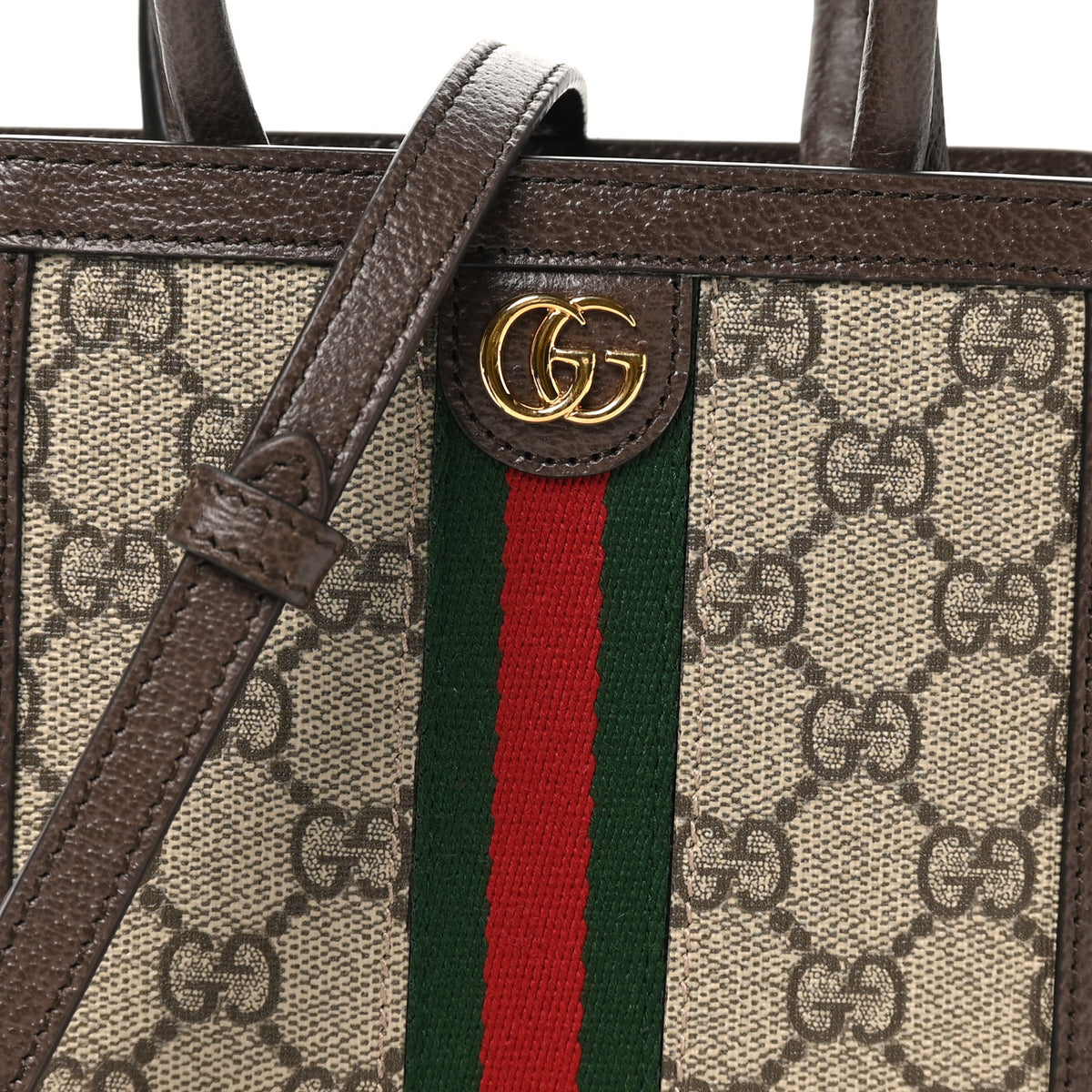 Gucci GG Supreme Monogram Textured Dollar Calfskin Web Super Mini Ophidia Mini Tote Bag Beige Ebony New Acero 8 of 10