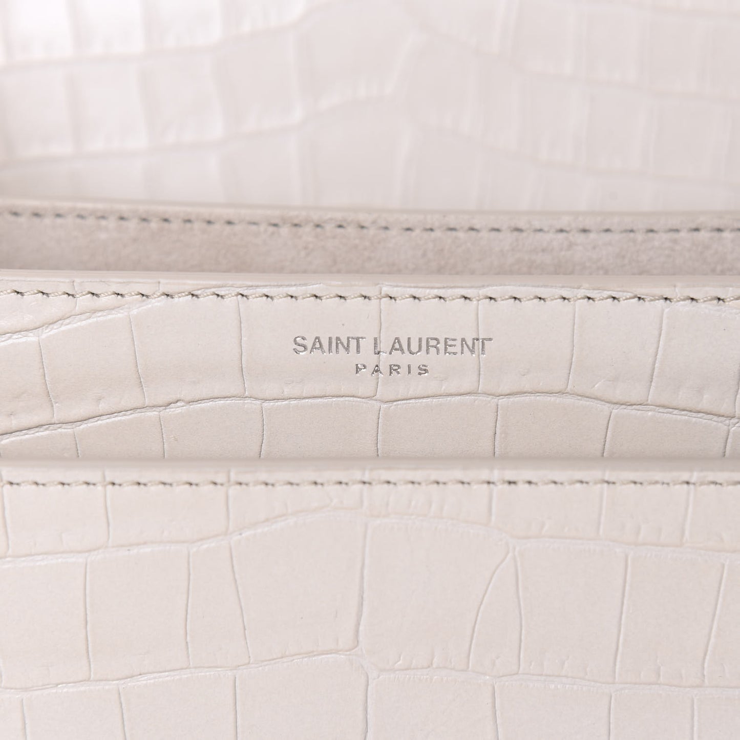 Calfskin Crocodile Embossed Medium Monogram Gris Perle