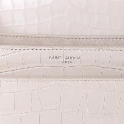 Saint Laurent Calfskin Crocodile Embossed Medium Monogram Gris Perle 8 of 10