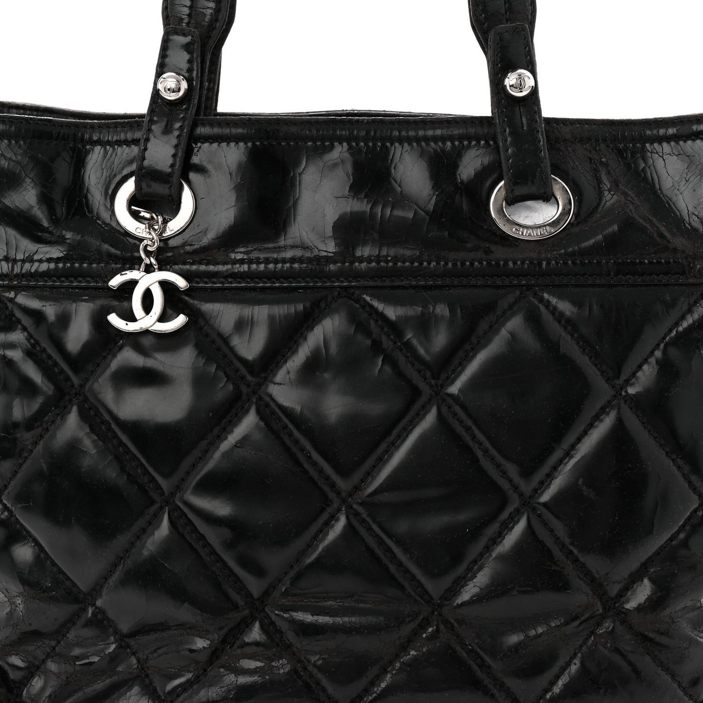 Vinyl Quilted Large Paris Biarritz Tote Black