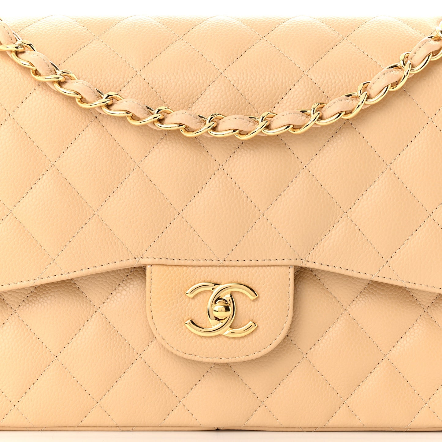 Caviar Quilted Jumbo Double Flap Beige