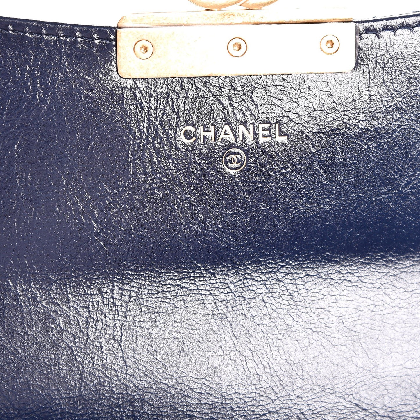 Goatskin Stitched Golden CC Flap Wallet Navy