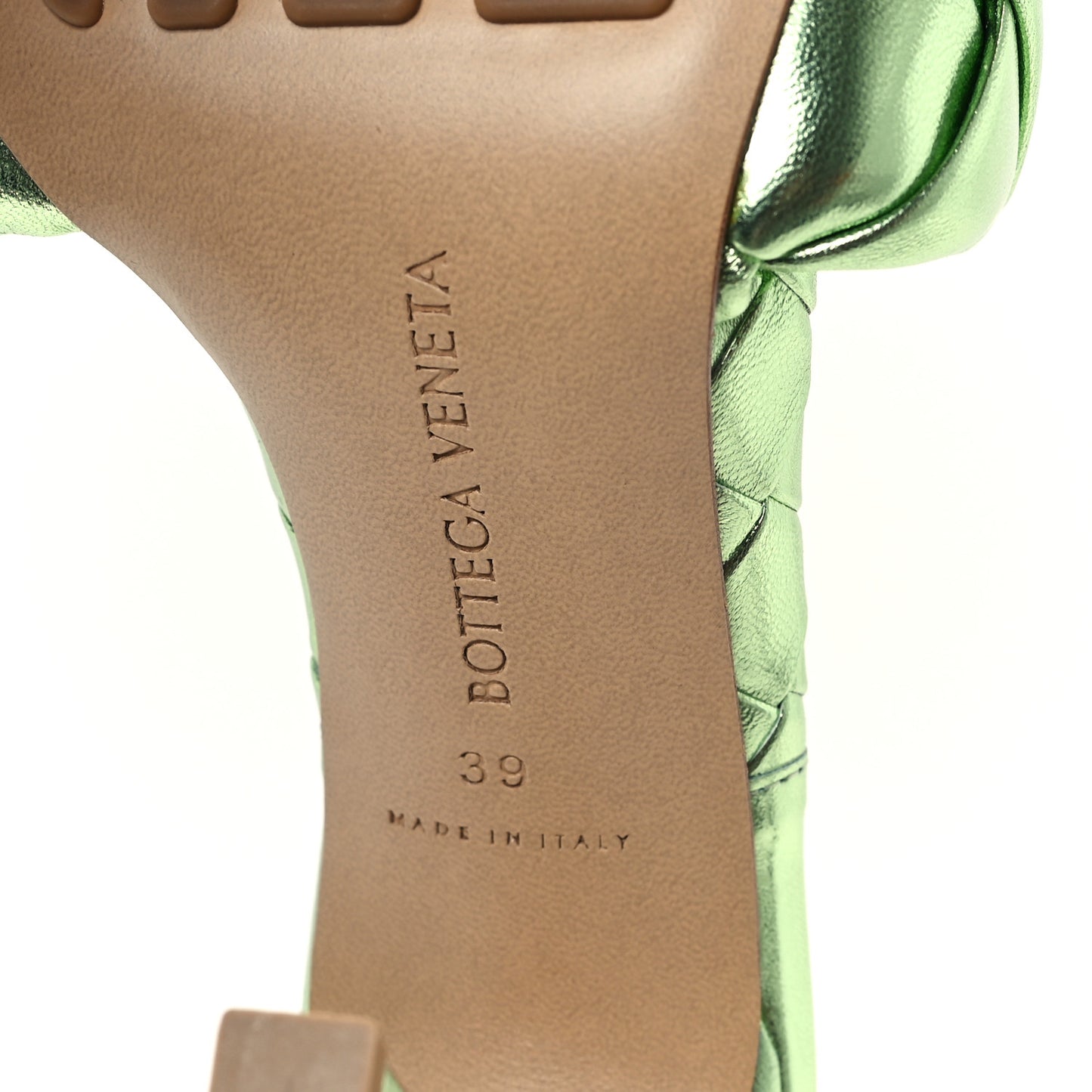 Metallic Nappa Maxi Reflection Weave Lido 90mm Mule Sandals 39 Pistachio