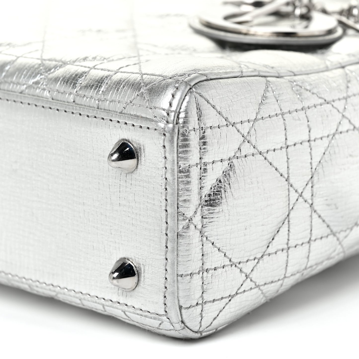 Metallic Grained Calfskin Cannage Small Lucky Badges My Lady Dior Silver