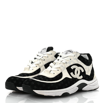 Chanel Suede Calfskin Printed CC Sneakers 36 White Black 4 of 13