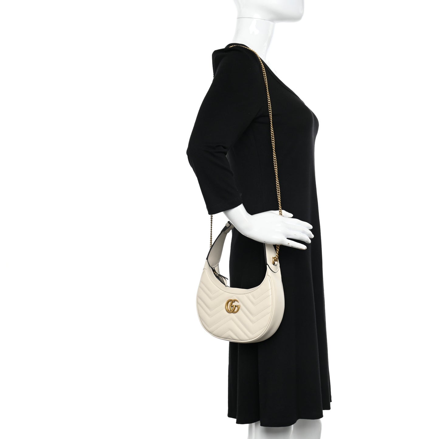 Calfskin Matelasse Chevron Mini GG Marmont Half Moon Hobo Mystic White