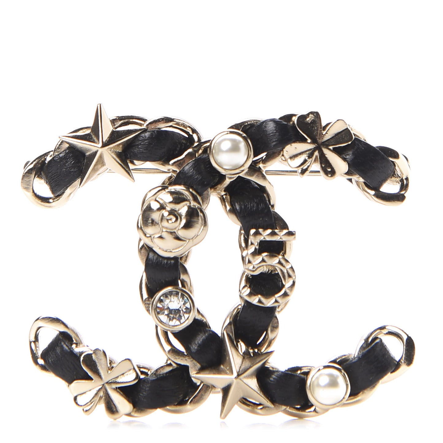 Lambskin Pearl Strass Sergeant Brooch Gold