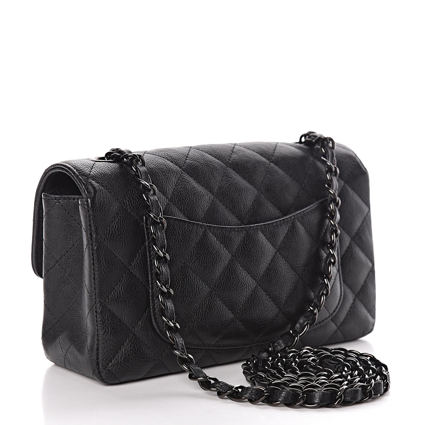 Crumpled Calfskin Quilted Mini Rectangular Flap So Black