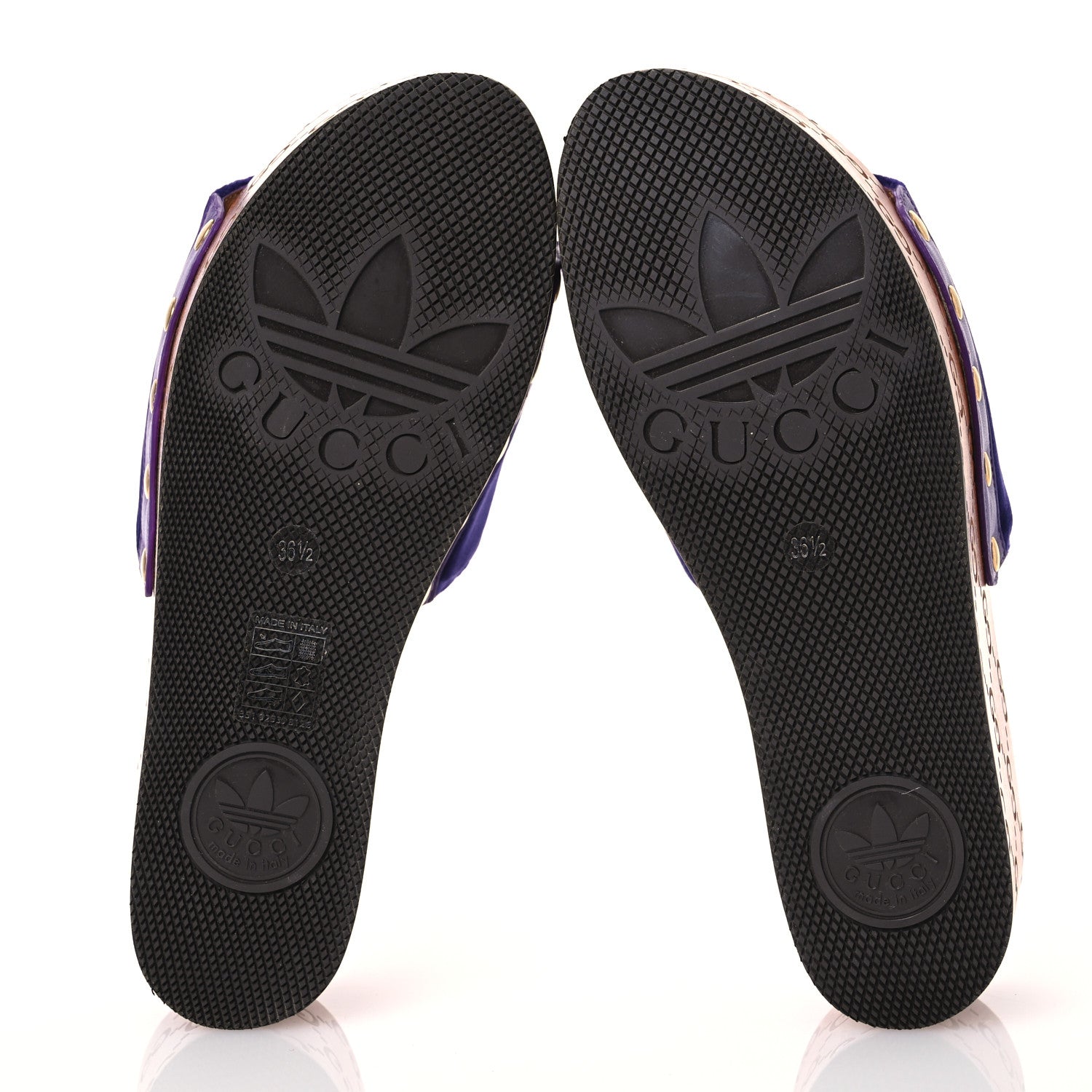 Gucci X ADIDAS Soft Velvet Malaga Kid Womens Platform Sandals 36.5  Iris Extreme 6 of 9