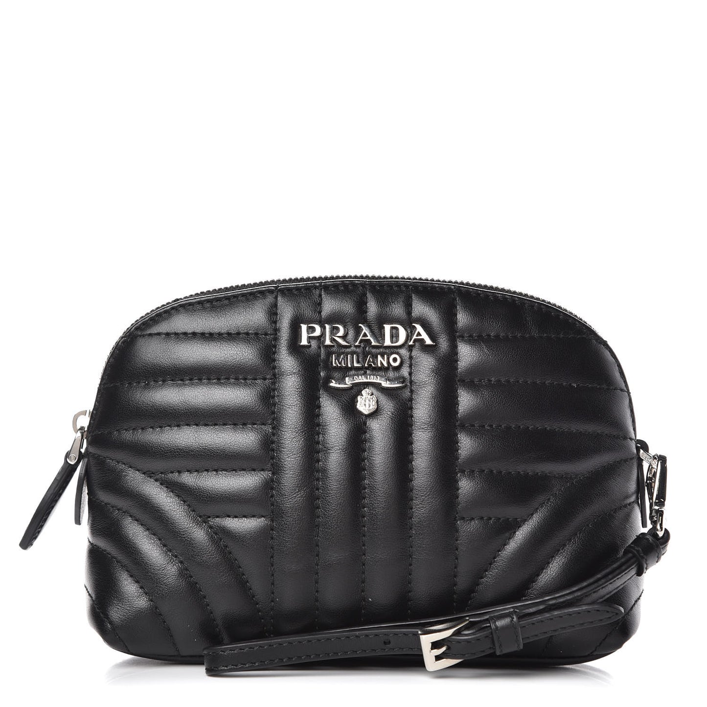 Soft Calfskin Diagramme Wristlet Pouch Bag Black