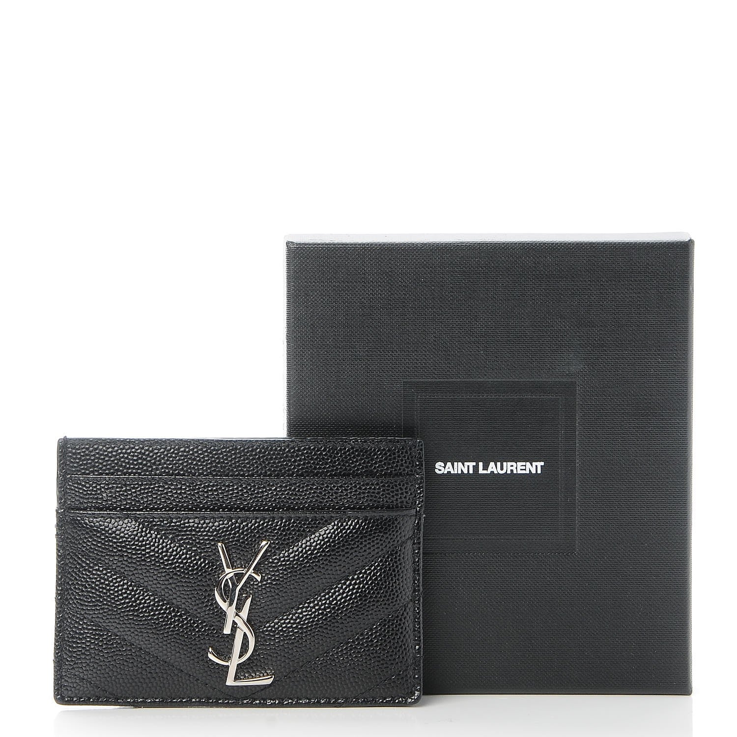 Saint Laurent Grain De Poudre Matelasse Chevron Monogram Credit Card Case Black 9 of 9