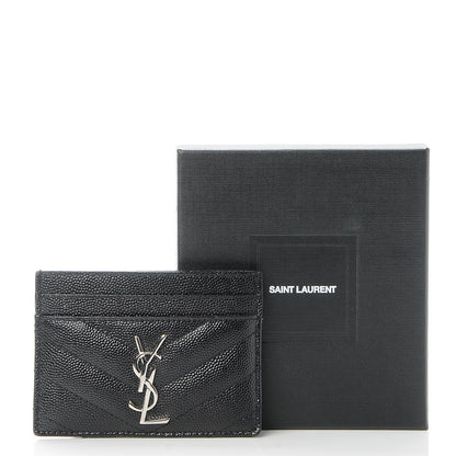 Saint Laurent Grain De Poudre Matelasse Chevron Monogram Credit Card Case Black 9 of 9
