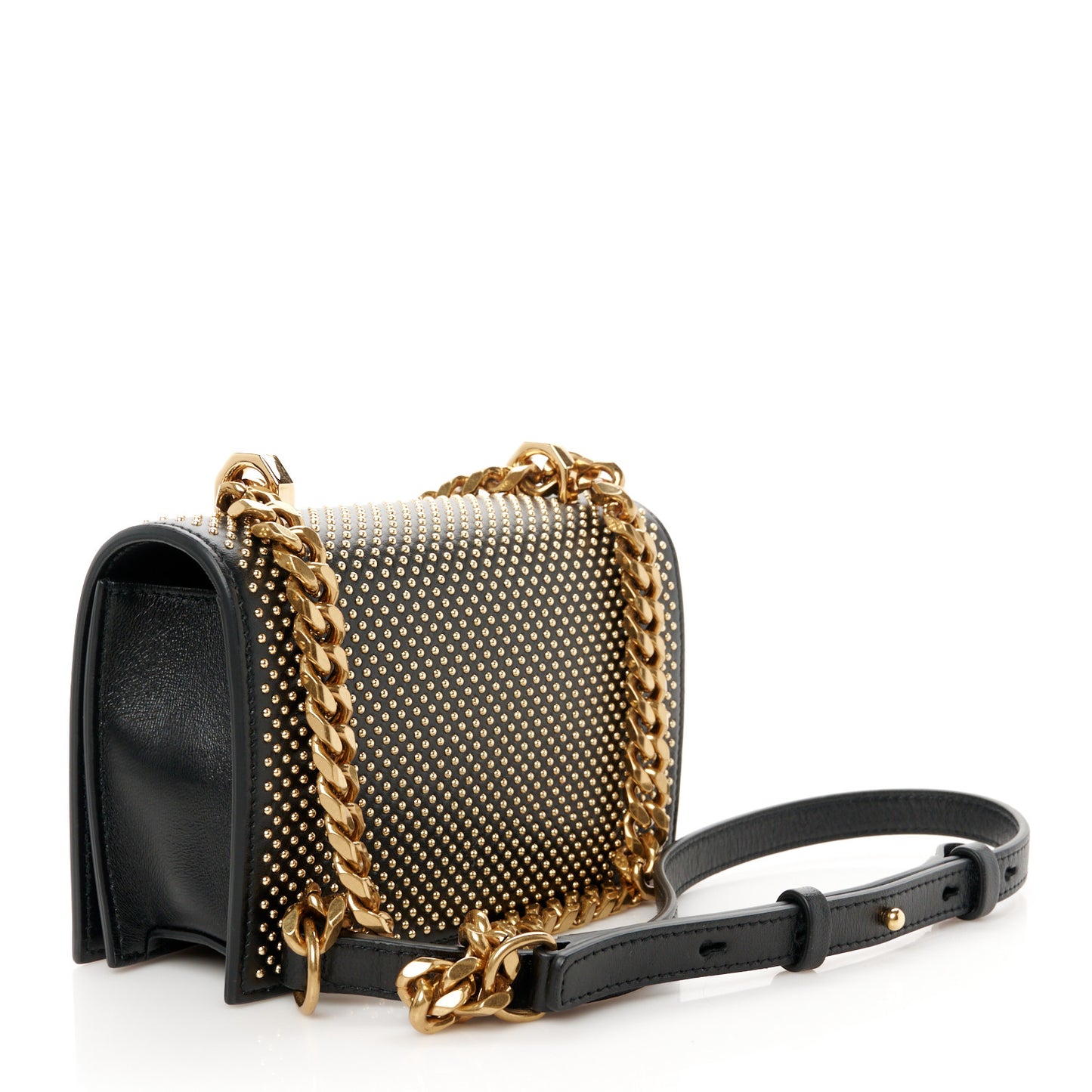 Calfskin Studded Mini Jeweled Knuckle Satchel Black