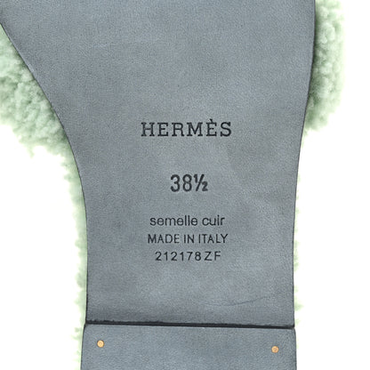 Hermes Woolskin Oran Sandals 38.5 Vert D’Eau 9 of 11