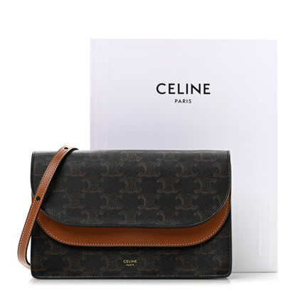 Celine Triomphe Canvas Lambskin Wallet On Strap Tan 12 of 12