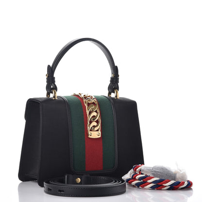 Gucci Satin Crystal Mini Sylvie Top Handle Bag Black 5 of 10