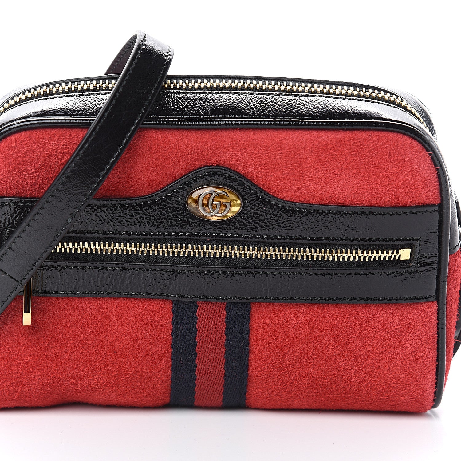 Gucci Suede Patent Web Mini Ophidia Shoulder Bag Red 6 of 8