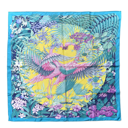 Hermes Silk Tatouage Flamingo Party Scarf 90 Turquoise Vert Jaune 1 of 4