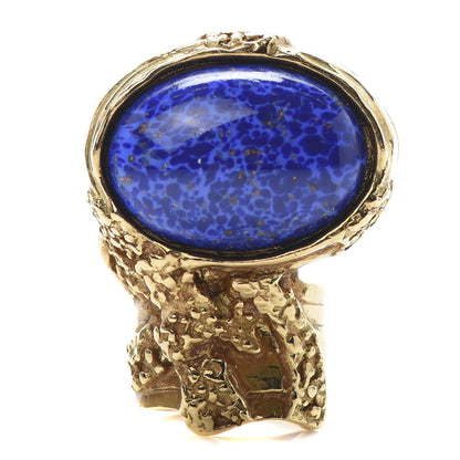 Saint Laurent Glass Cabochon Arty Ovale Ring 5 Gold Lapis 1 of 5