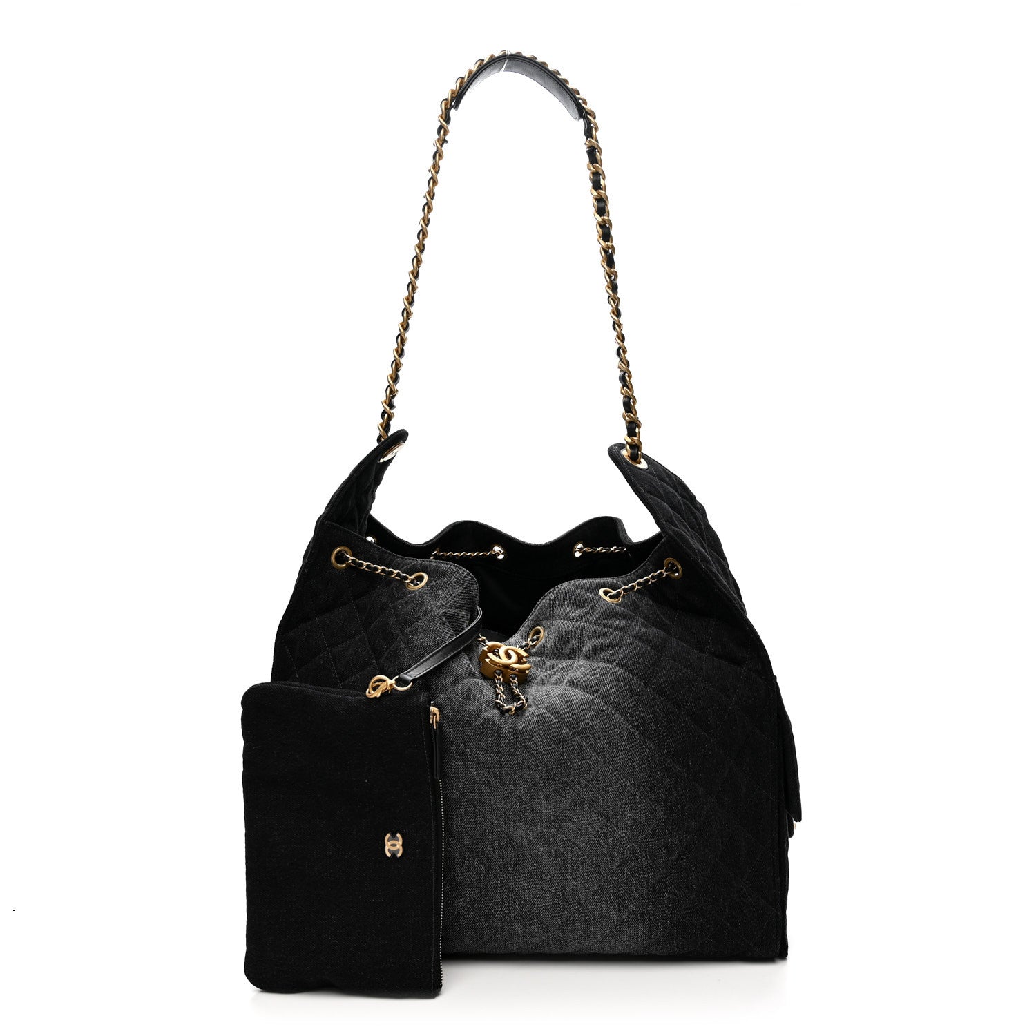Chanel Washed Denim Quilted Large Chanel 25 Handbag Black 1659105