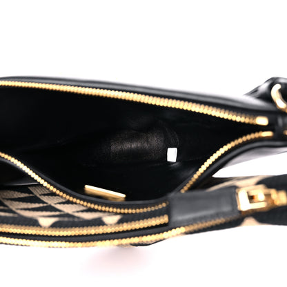 Prada Jacquard Calfskin Triangolo Symbole Embroidered Mini Triangle Double Bag Black Corda 5 of 10