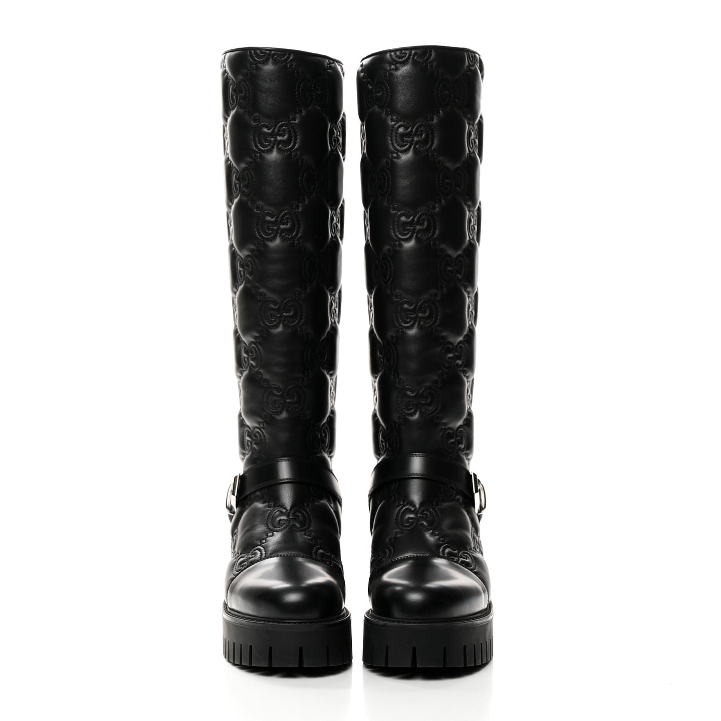 Cordovan Lux Nappa GG Matelasse 60mm Knee High Boots 39.5 Black