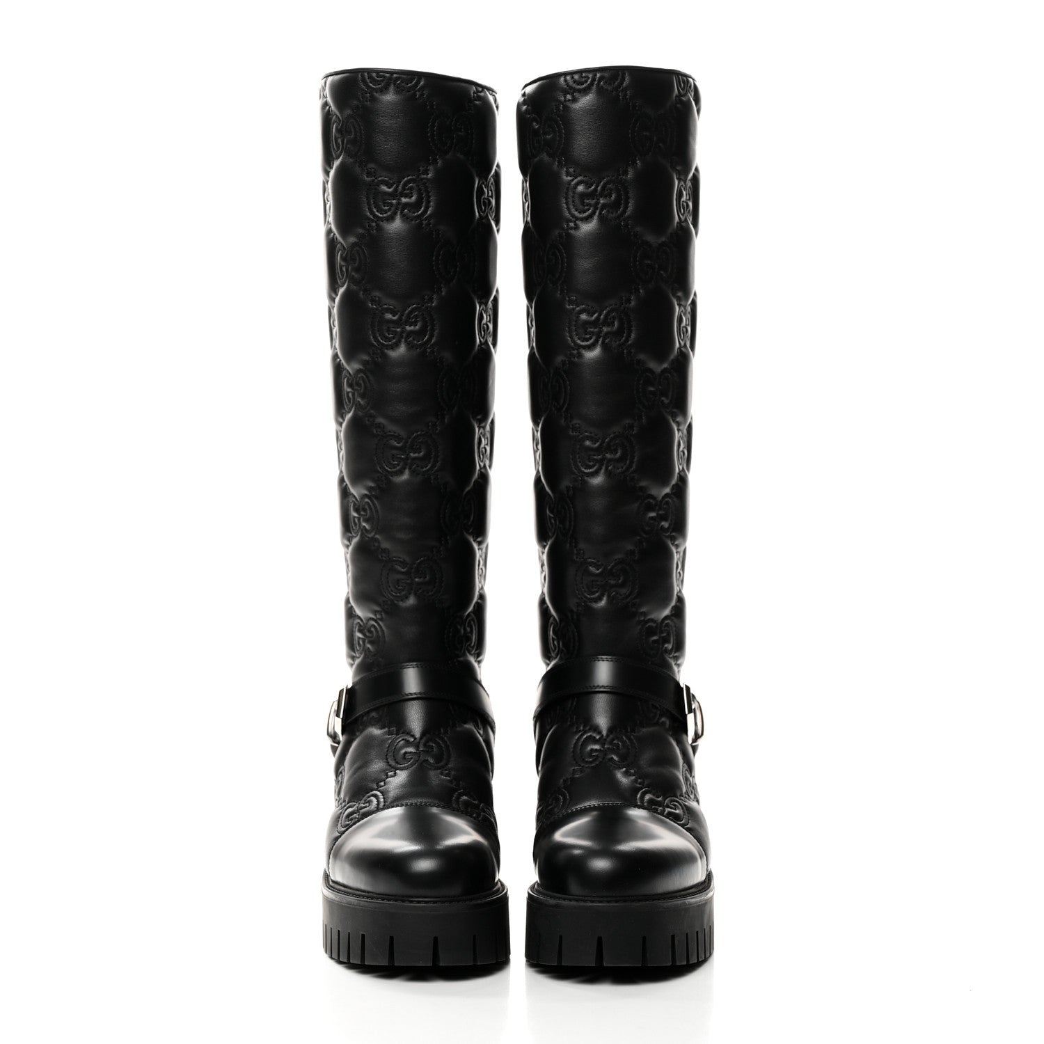 Gucci Cordovan Lux Nappa GG Matelasse 60mm Knee High Boots 39.5 Black 2 of 9